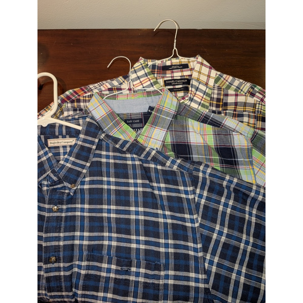 Mens Plaid Shirt Lot XL Bugle Boy Chaps Daniel Cremieux Patchwork Short Sleeve